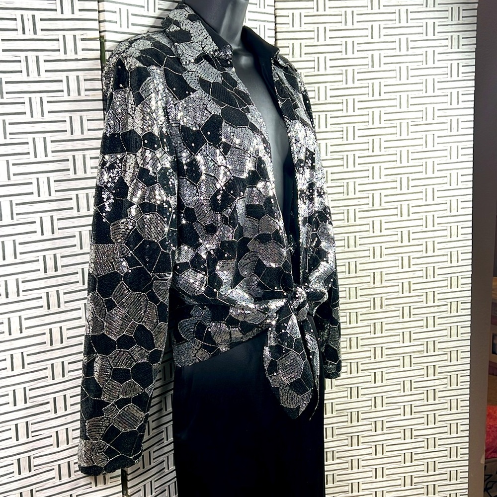 Chicos Sequined Tie Open Front Top - image 6